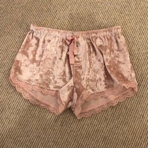 Pink, velvet pajama shorts